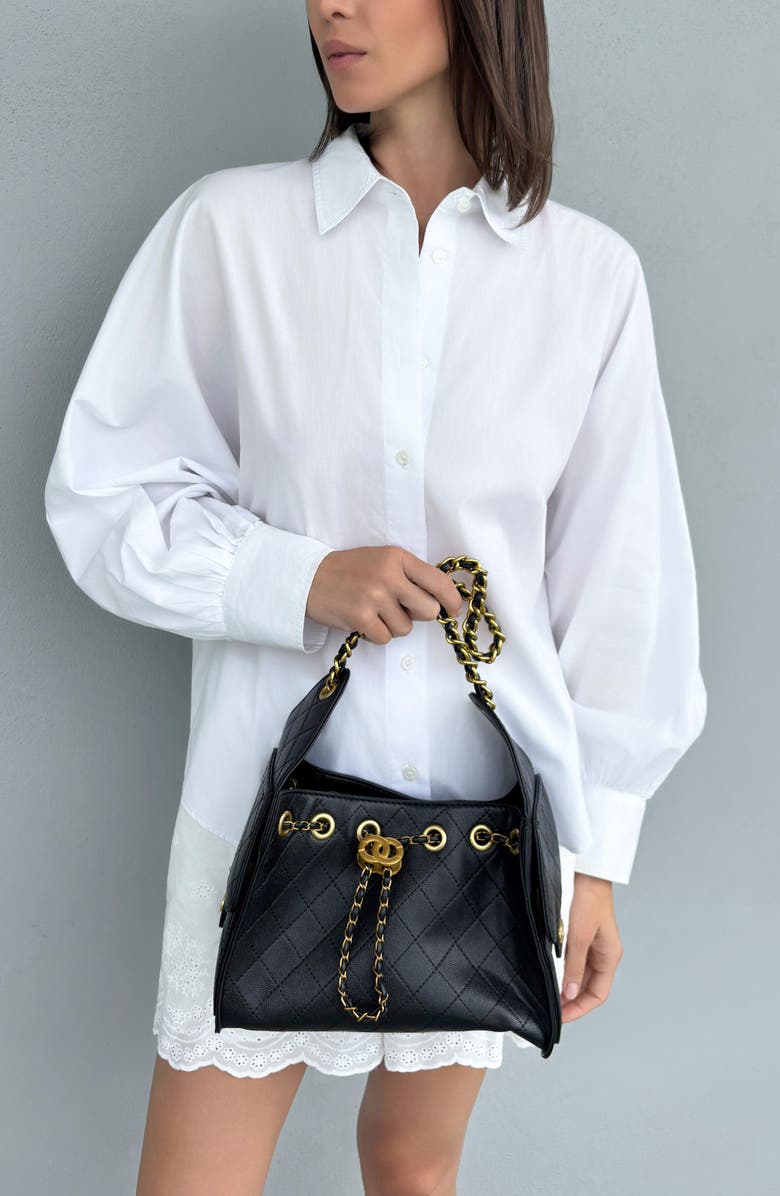 Adornia Quilted Faux Leather Shoulder Bag, Alternate, color, Black