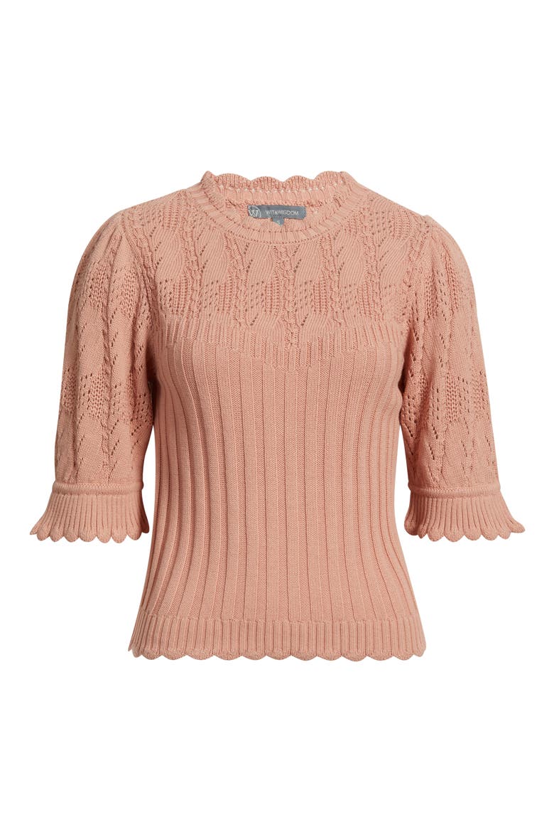 Mixed Stitch Elbow Sleeve Sweater, Alternate, color, DUSTY PINK