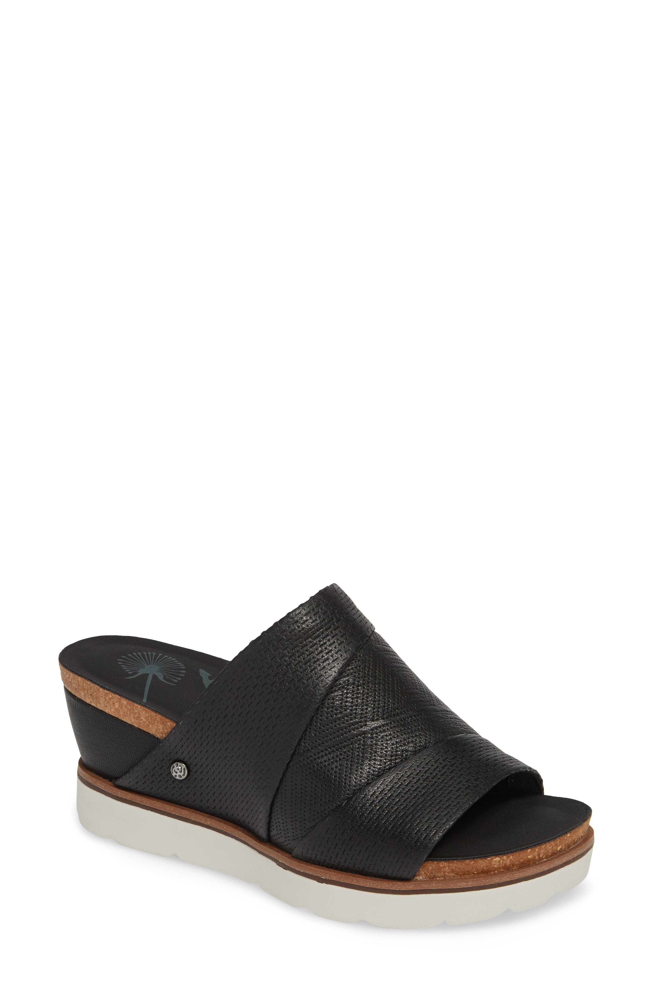 Earthshine Wedge Sandal, Main, color, BLACK LEATHER