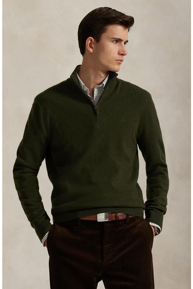 Regular Fit Wool Quarter Zip Sweater, Alternate, color, LEAF GREEN HEATHER