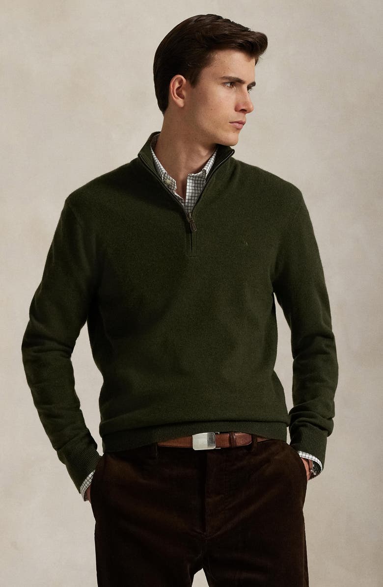 Polo Ralph Lauren Regular Fit Wool Quarter Zip Sweater, Alternate, color, Leaf Green Heather