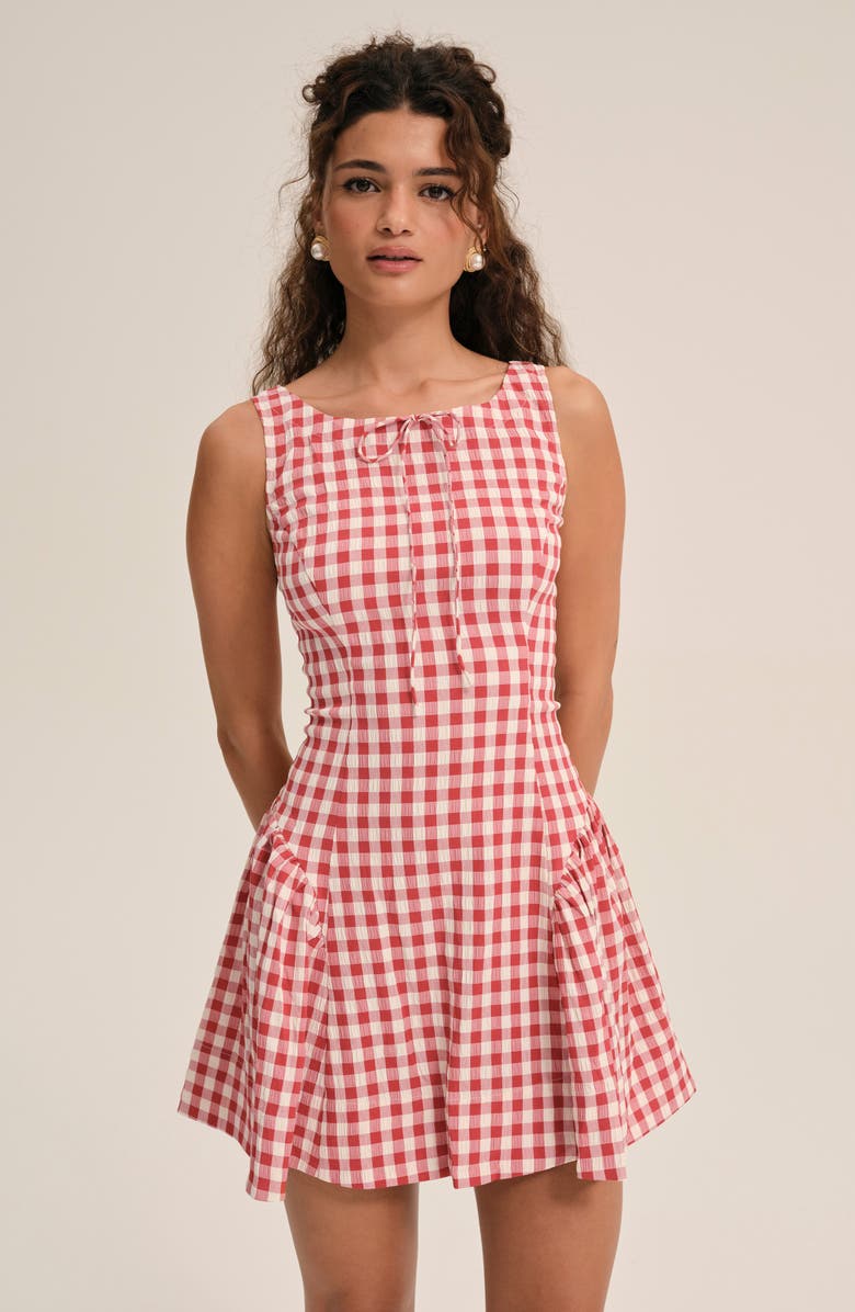 For Love & Lemons Scotch Bonnet Gingham Minidress, Alternate, color, Red