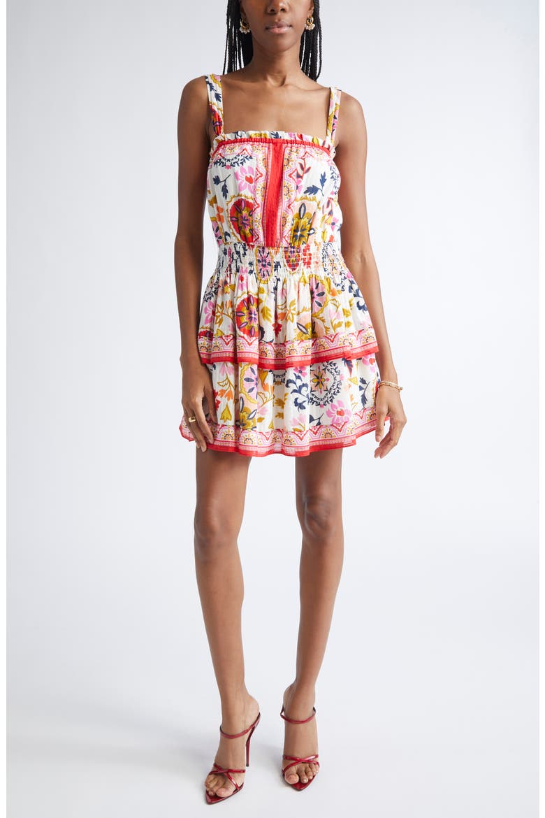 Alicia Mixed Print Cotton Blend Minidress, Main, color, WHITE MAYA COMBO