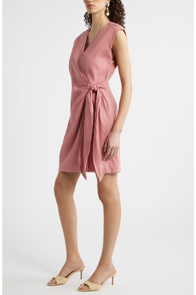Linen Blend Wrap Dress, Alternate, color, PINK COMPACT