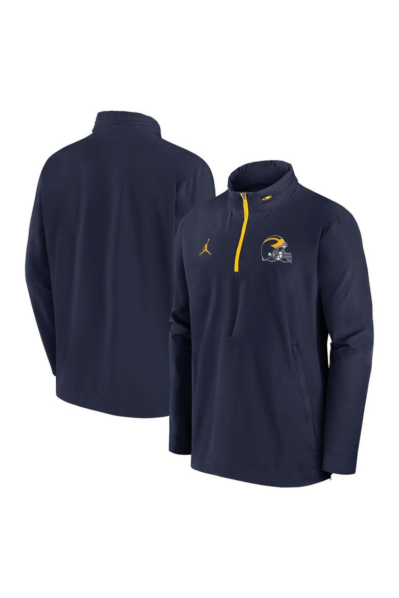 Men's Jordan Brand Navy Michigan Wolverines Sideline Coaches Quarter-Zip Jacket, Main, color, Navy