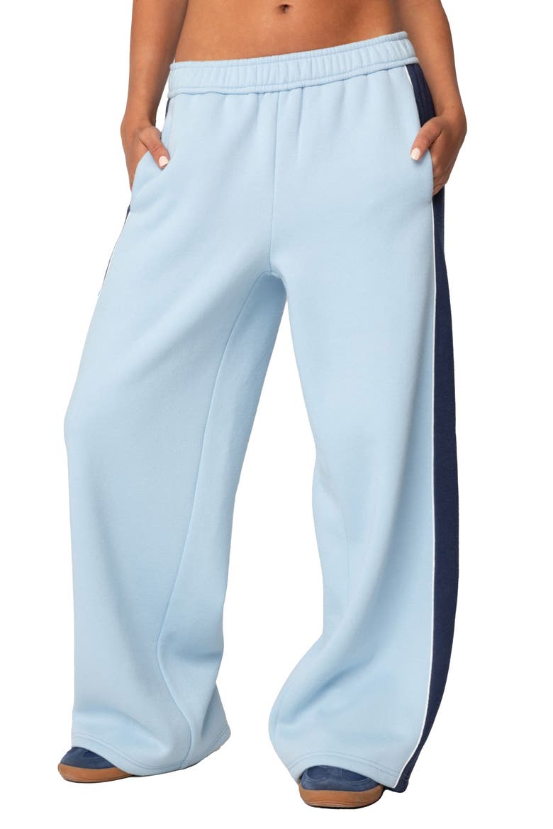 Contrast Stripe Wide Leg Sweatpants, Main, color, LIGHT-BLUE