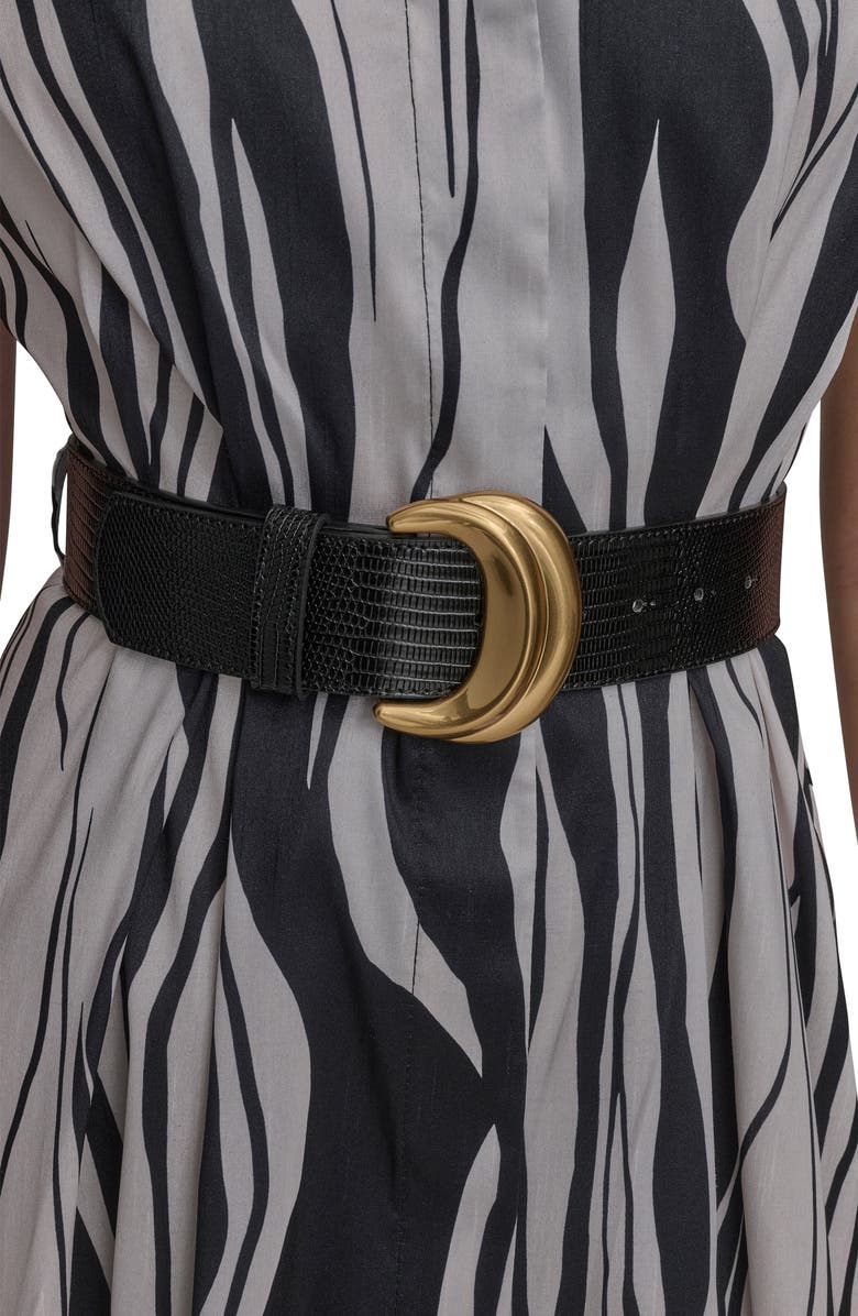 Donna Karan New York Zebra Print Notched Lapel Belted Midi Dress, Alternate, color, Black/ Pristine