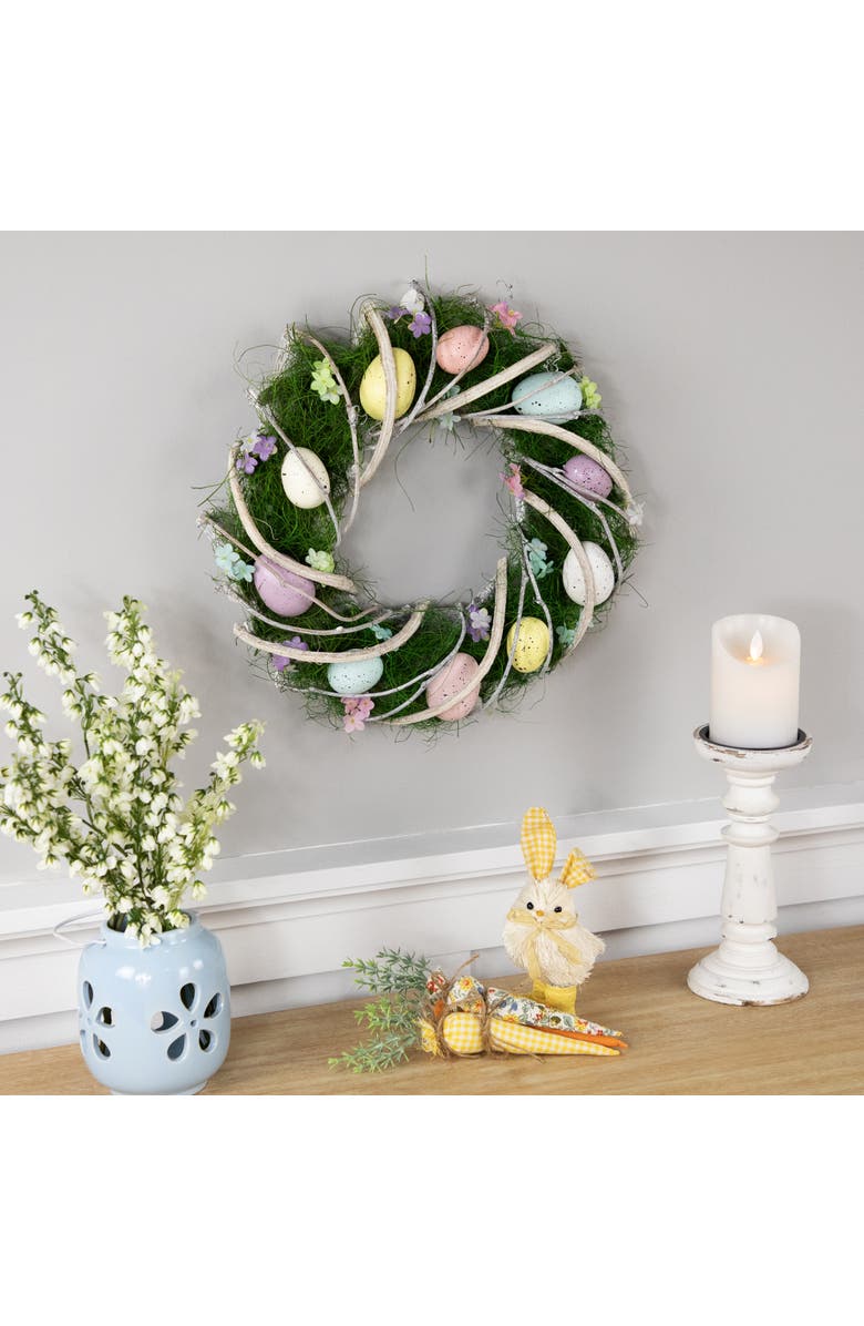 Northlight Speckled Eggs and Spring Flowers Small Artificial Easter Wreath - 15", Alternate, color, Green
