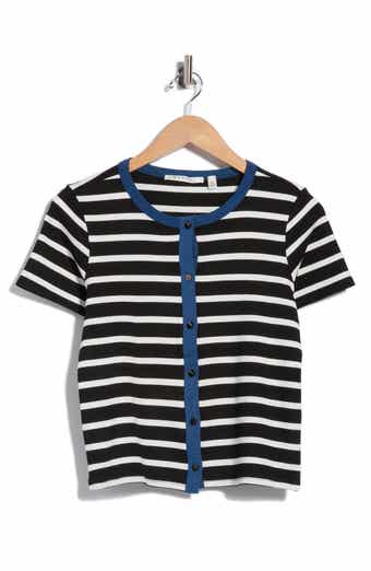 Contrast Trim Short Sleeve Stripe Cardigan