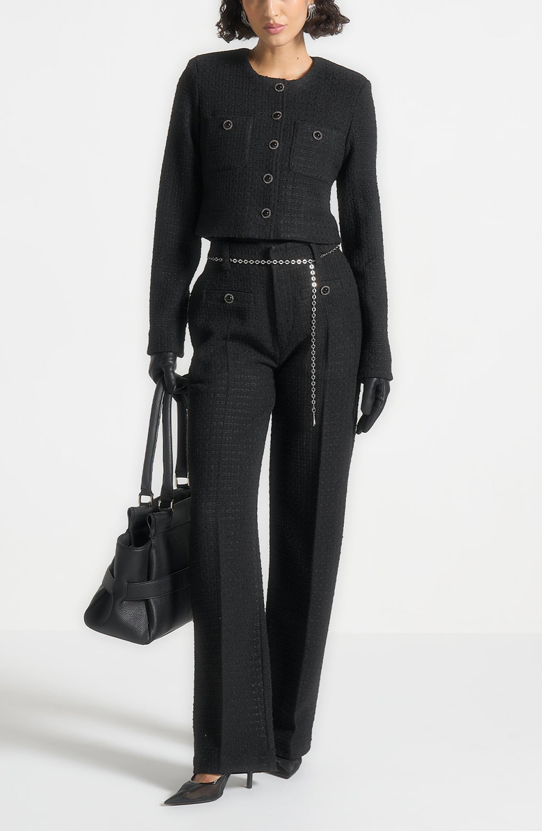 Manière De Voir Nathalie Tweed Trousers with Belt, Alternate, color, Black