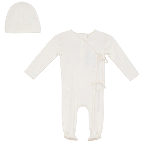 Wrap Front Overlap Twill Tape Detail Romper with Matching Hat (Baby)