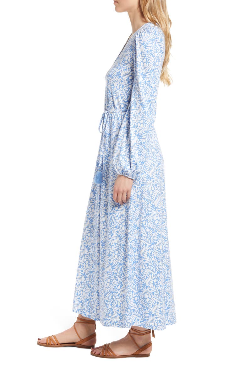Belted Long Sleeve Jersey Dress, Alternate, color, GRAPE HYACINTH LEMON FOLIAGE