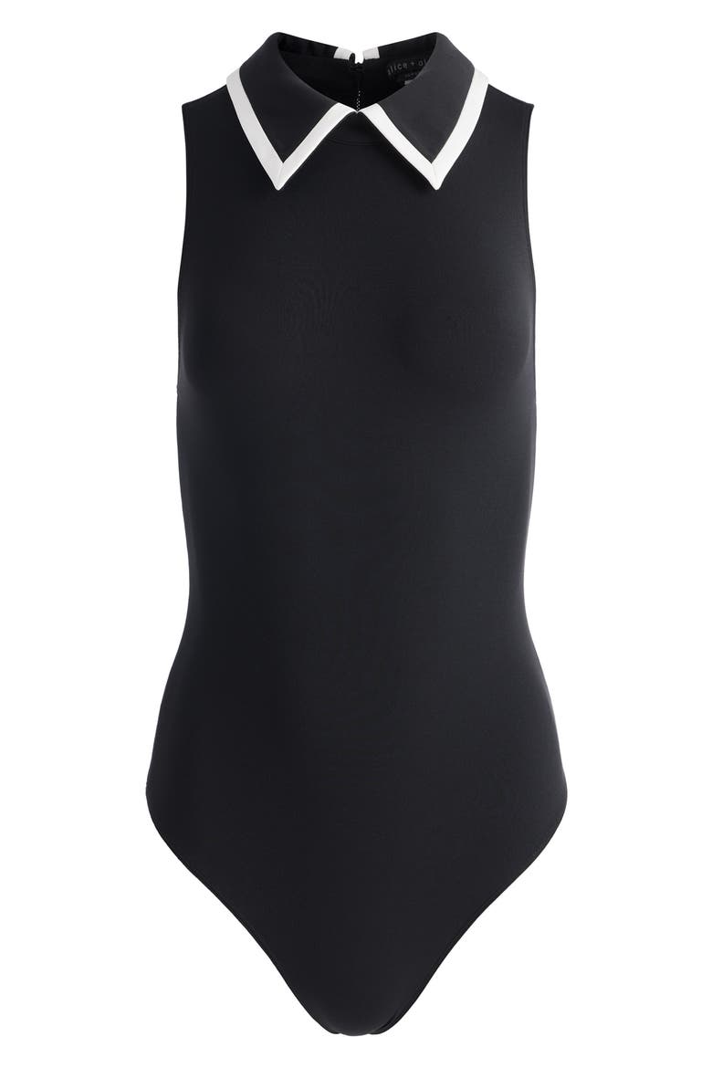 Rothy Collared Sleeveless Bodysuit, Alternate, color, BLACK/ OFF WHITE