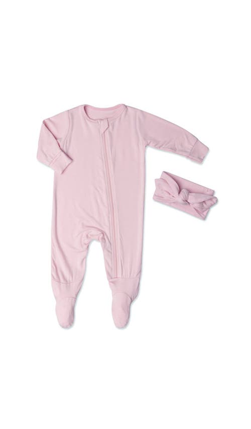 Everly Grey Jersey Long Sleeve Footie & Head Wrap Set In Pink