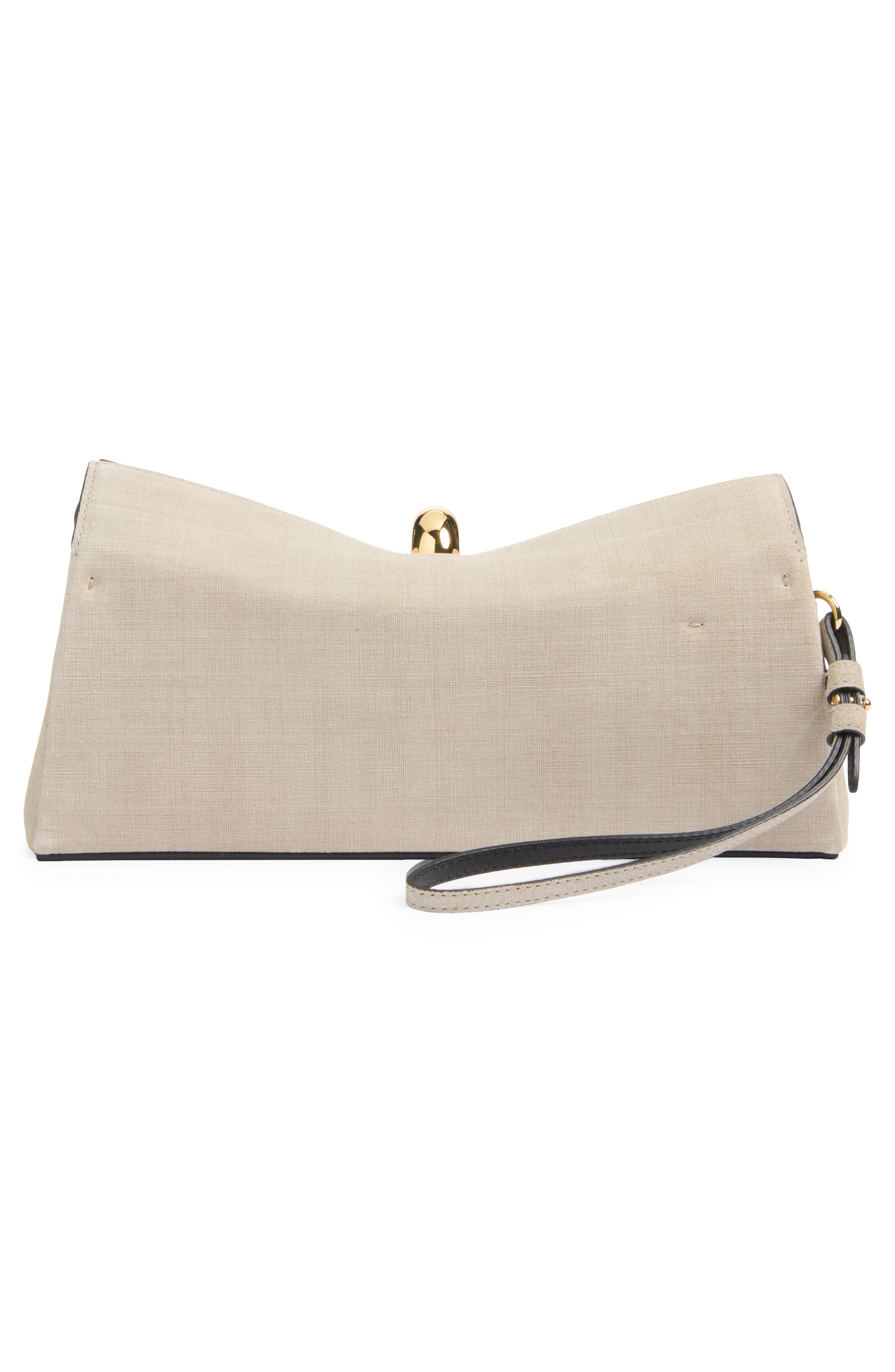 The Valérie Linen Effect Leather Clutch, Alternate, color, GREIGE / BLACK 1PV