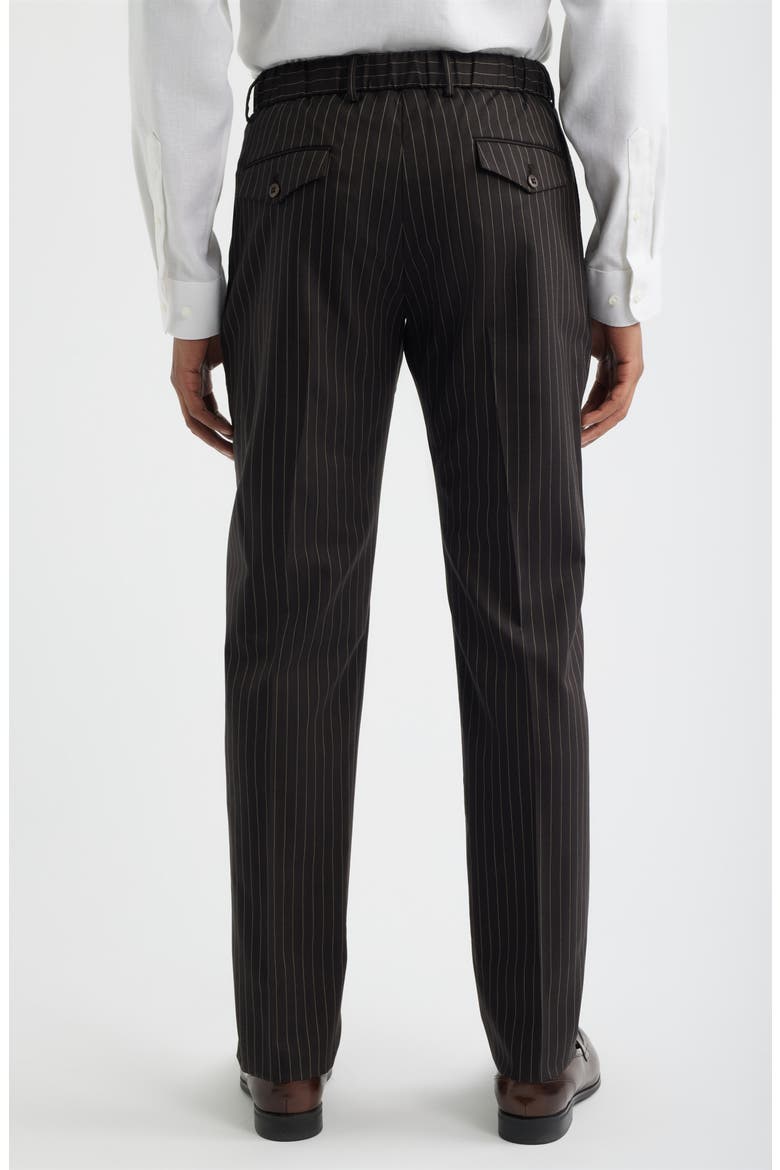 Nova Black Pinstripe Pleated Wool & Cotton Drawstring Dress Pants, Alternate, color, ESPRESSO