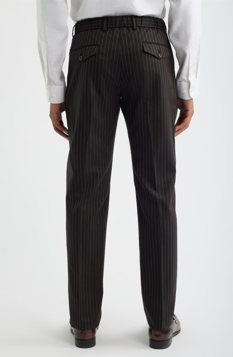 Zanella Nova Black Pinstripe Pleated Wool & Cotton Drawstring Dress Pants, Alternate, color, Espresso