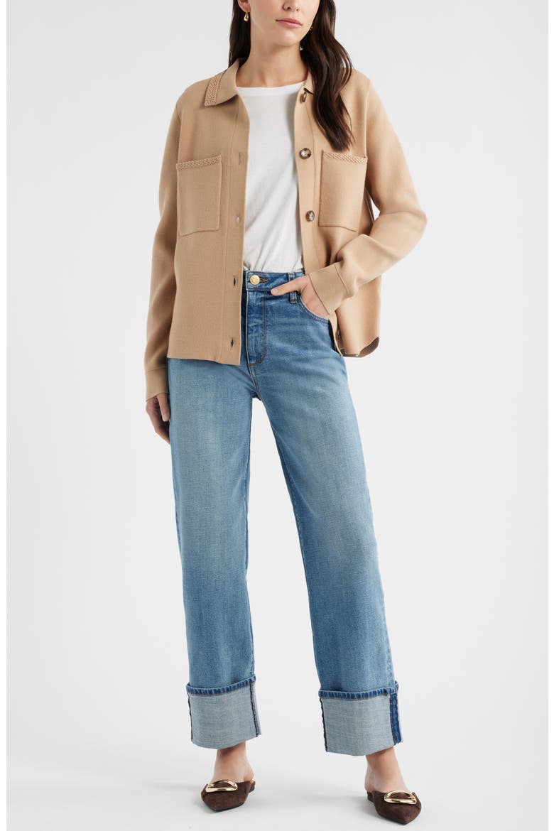 Sweater Shirt Jacket, Alternate, color, CAMEL