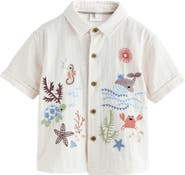 NEXT Kids' Embroidered Short Sleeve Cotton Button-Up Shirt