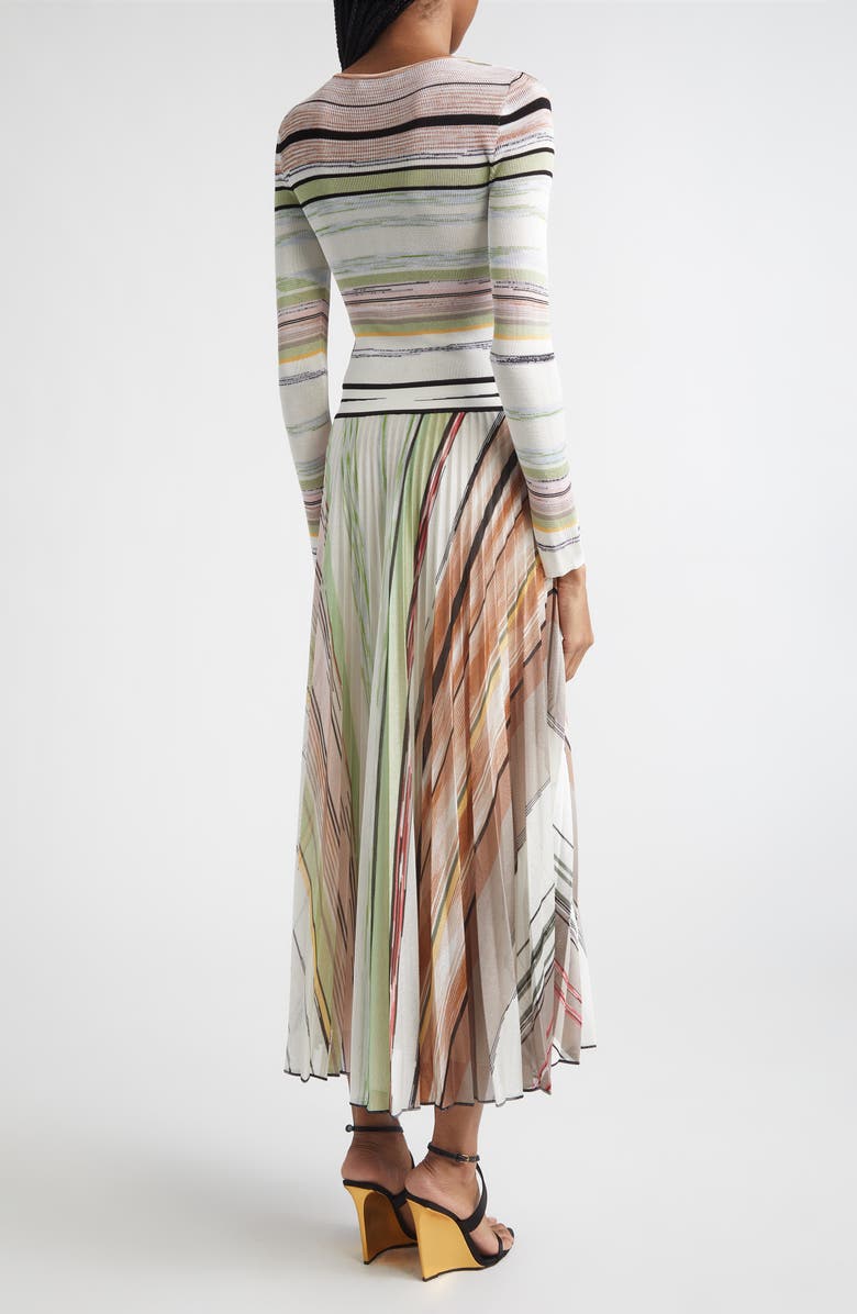 Missoni Flame Space Dye Stripe Pleated Long Sleeve Knit Dress, Alternate, color, Green Brown Tones
