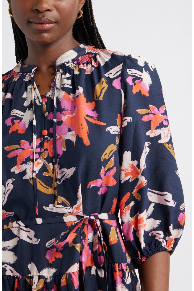 Tie Neck Tiered Dress, Alternate, color, NAVY- PINK LUCY FLORAL