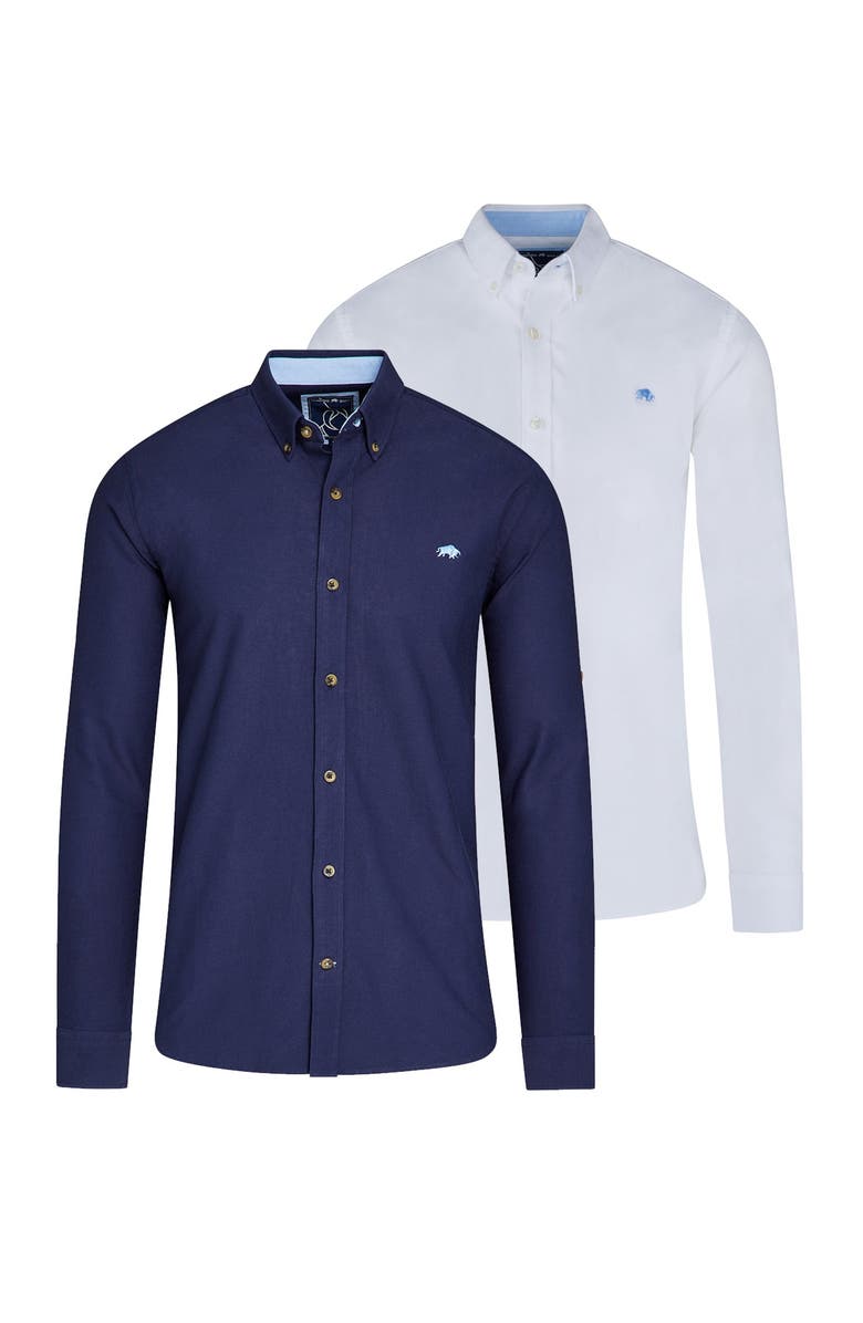 Raging Bull Classic 2 Pack Long Sleeve Oxford, Alternate, color, Navy/White