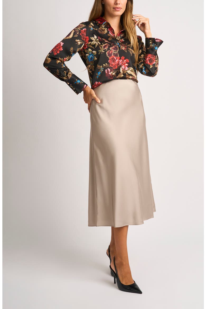 Floral Split Neck Top, Alternate, color, RICH BLACK 060
