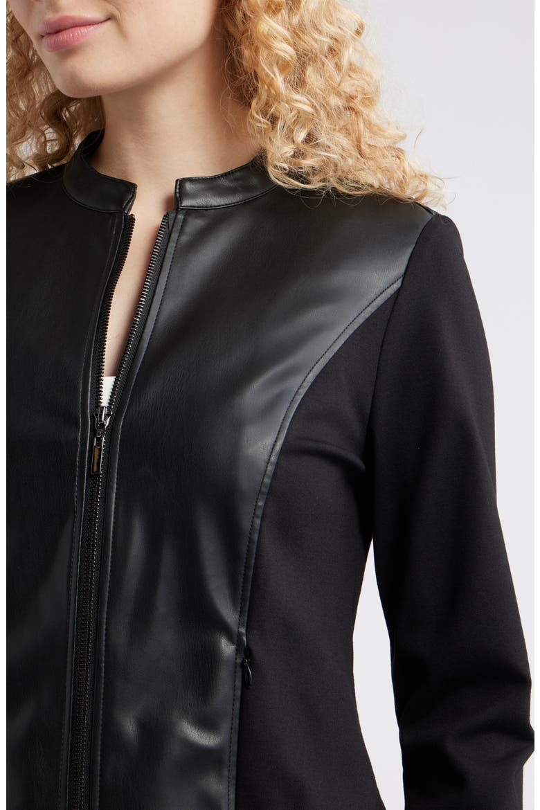 Faux Leather Mixed Media Jacket, Alternate, color, ANNE BLACK