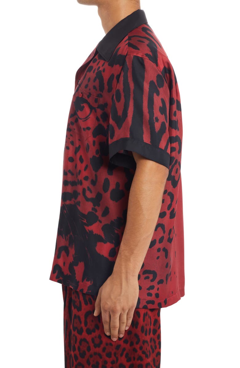 Dolce&Gabbana Leopard Print Silk Camp Shirt, Alternate, color, Hrtyn Leo Nero F.rosso