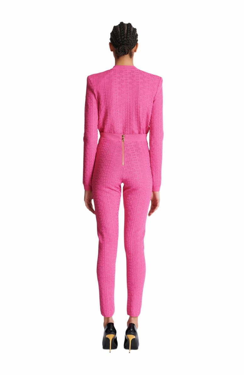 Balmain Knit Leggings With Monogram, Alternate, color, Pink
