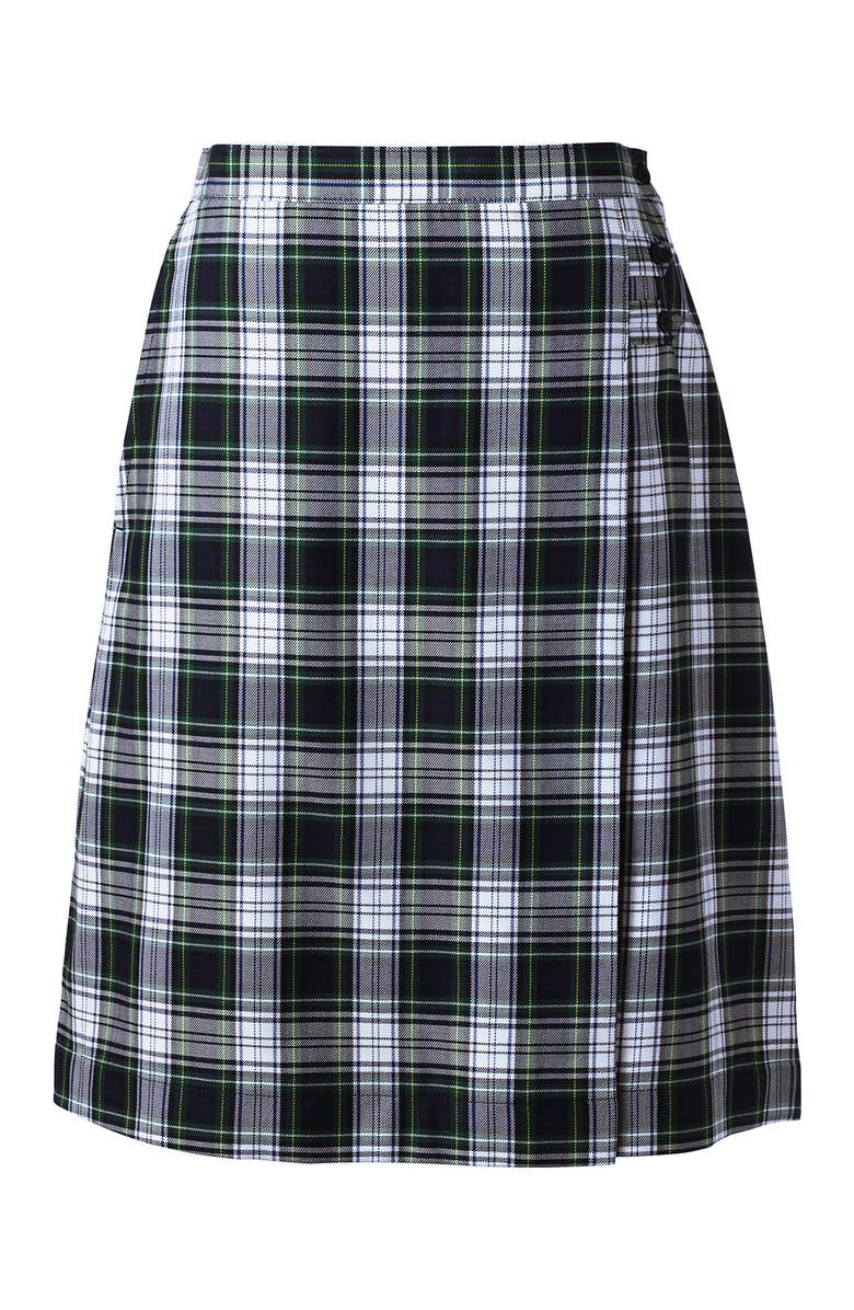 Lands
 End School Uniform Young  Plaid A-line Skirt Below the Knee, Alternate, color, White Plaid