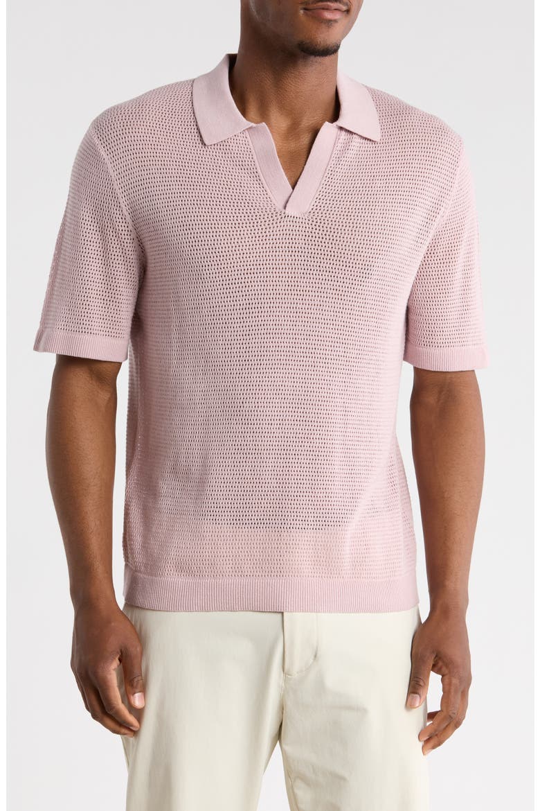 Short Sleeve Johnny Collar Knit Polo, Main, color, PURPLE LILAC