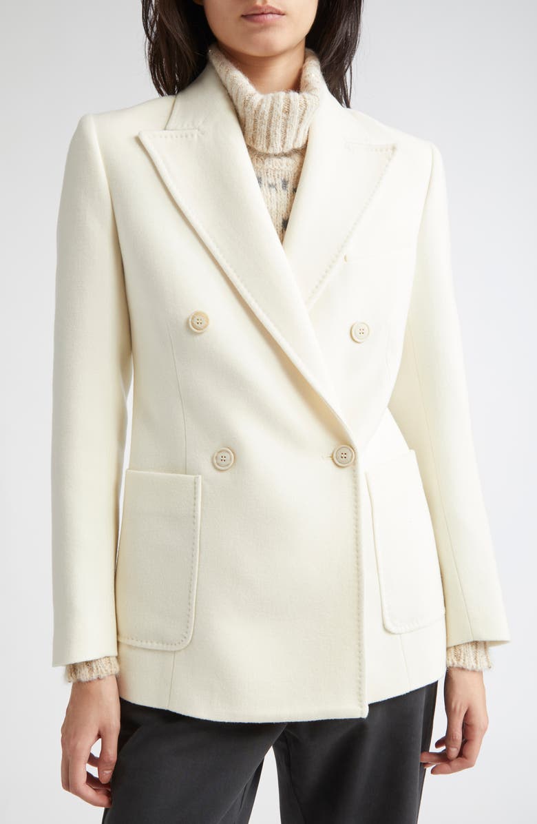 Eleventy Double Breasted Wool Blazer, Alternate, color, 01 White