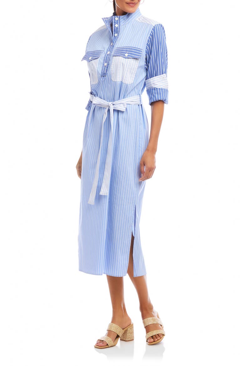 Mixed Stripe Belted Long Sleeve Shirtdress, Alternate, color, BLUE STRIPE