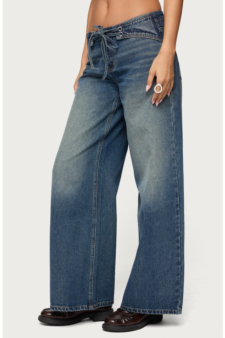 Niah Lace-Up Low Rise Baggy Jeans, Alternate, color, DARK-BLUE