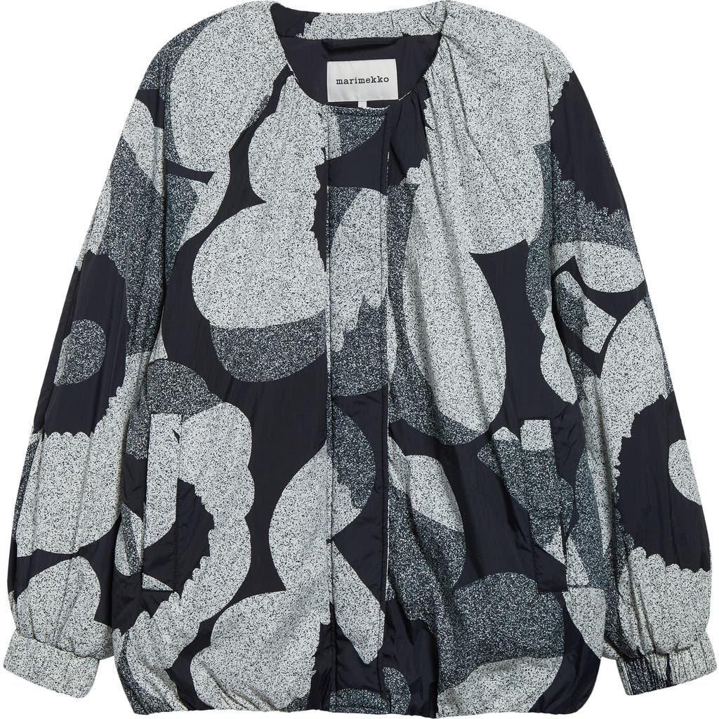Marimekko Silmu Unikko Floral Insulated Coat In Black Grey