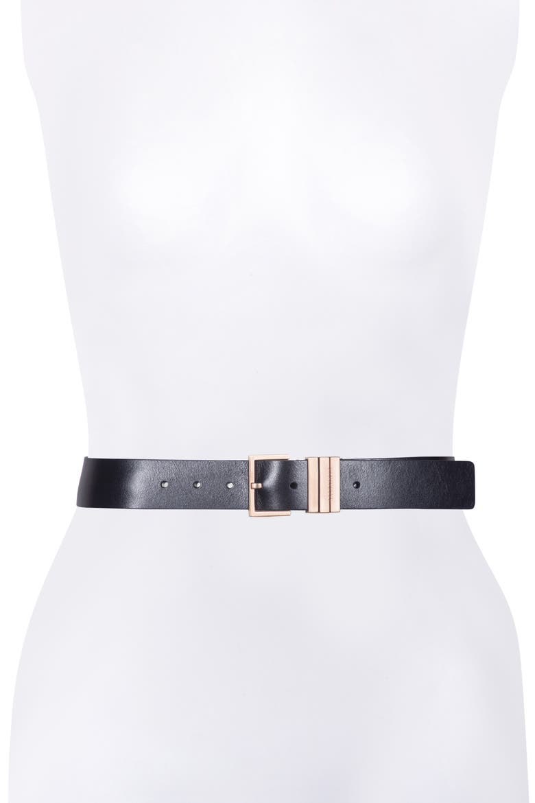 Leather Belt, Alternate, color, BLACK / WARM BRASS