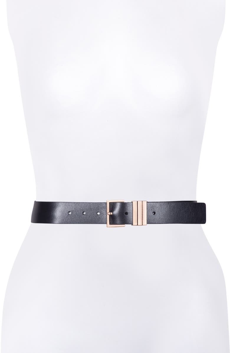 AllSaints Leather Belt, Alternate, color, Black / Warm Brass