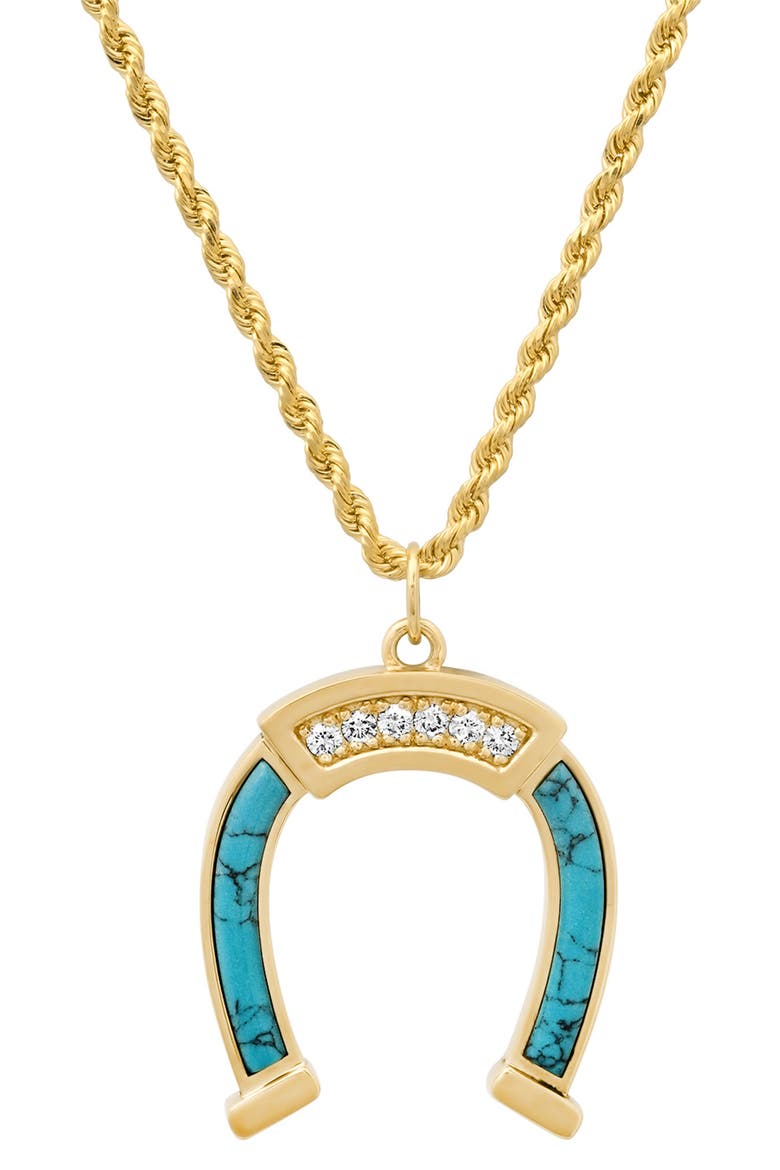 Diamond & Turquoise Horseshoe Pendant Necklace, Main, color, TURQUOISE
