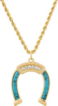 Established Diamond & Turquoise Horseshoe Pendant Necklace
