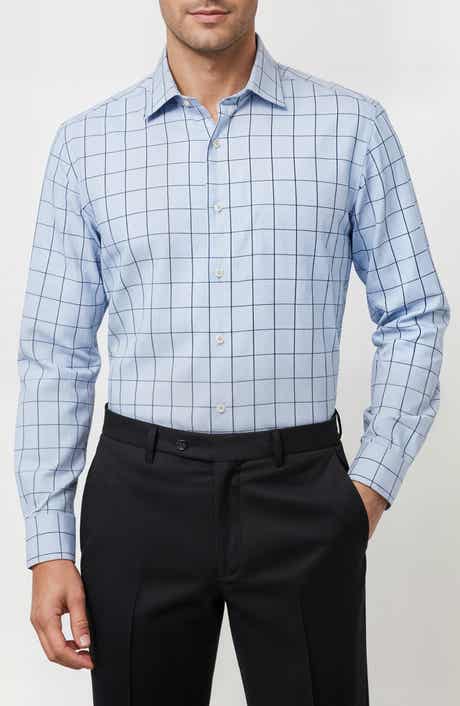 JB Britches Trim Fit Plaid Button-Down Dress Shirt