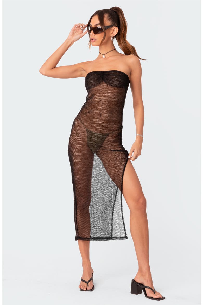 Beachside Sheer Knit Cover-Up Dress, Alternate, color, BLACK