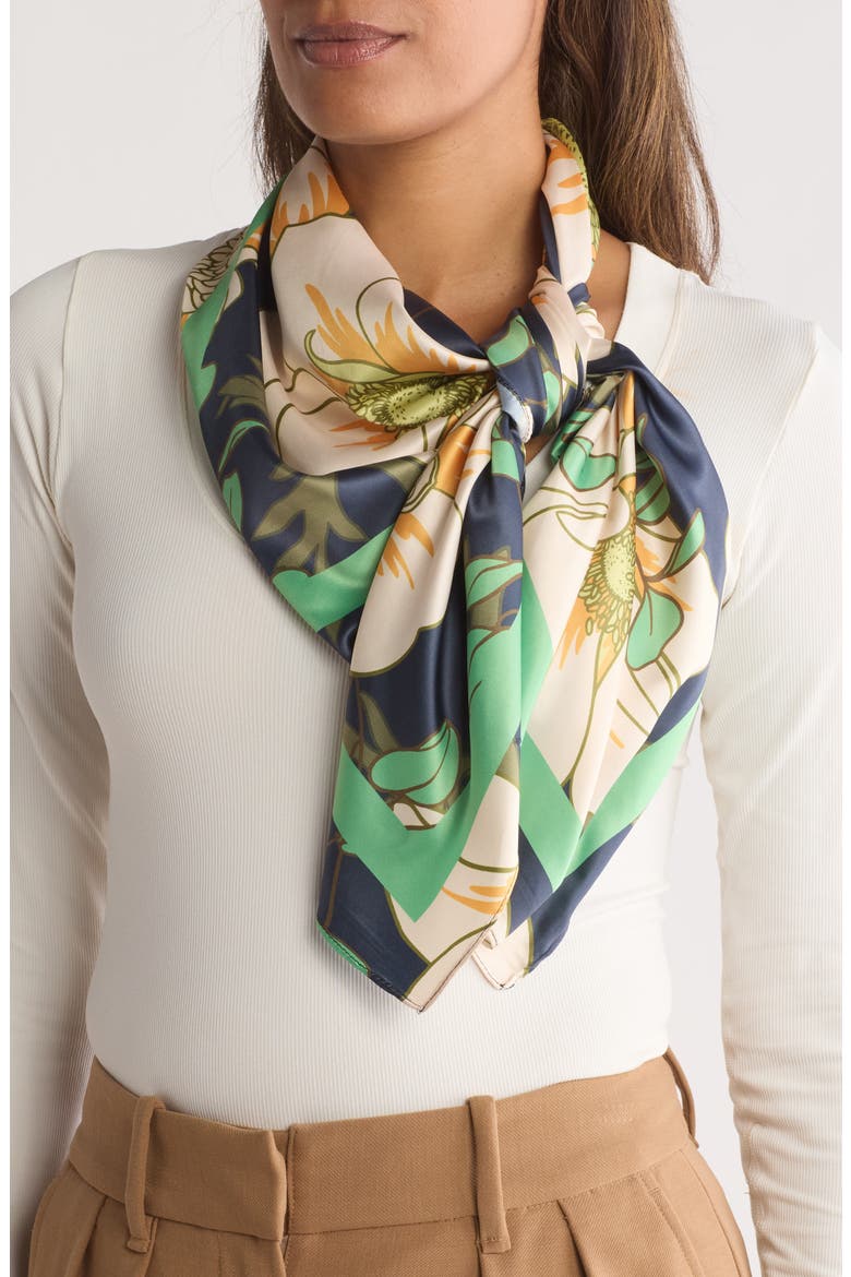 Floral Square Scarf, Main, color, GREEN IVORY FLORAL