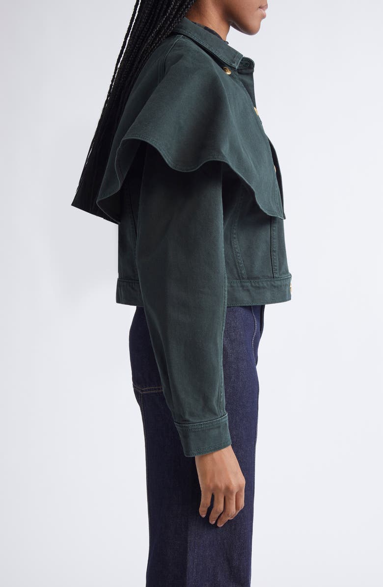 Ulla Johnson The Agata Cape Denim Jacket, Alternate, color, Hunter