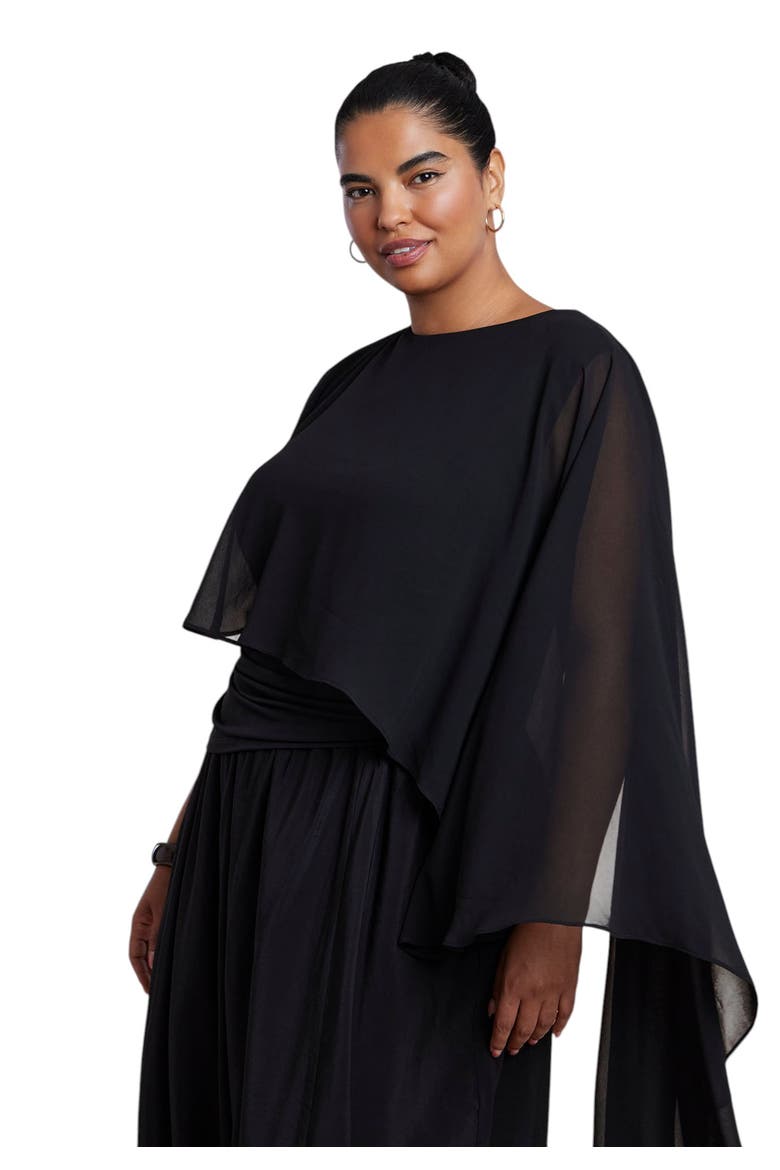 Asymmetric Top With Chiffon Cape, Main, color, BLACK ONYX