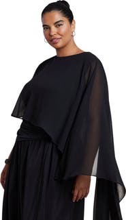 ELOQUII Asymmetric Top With Chiffon Cape