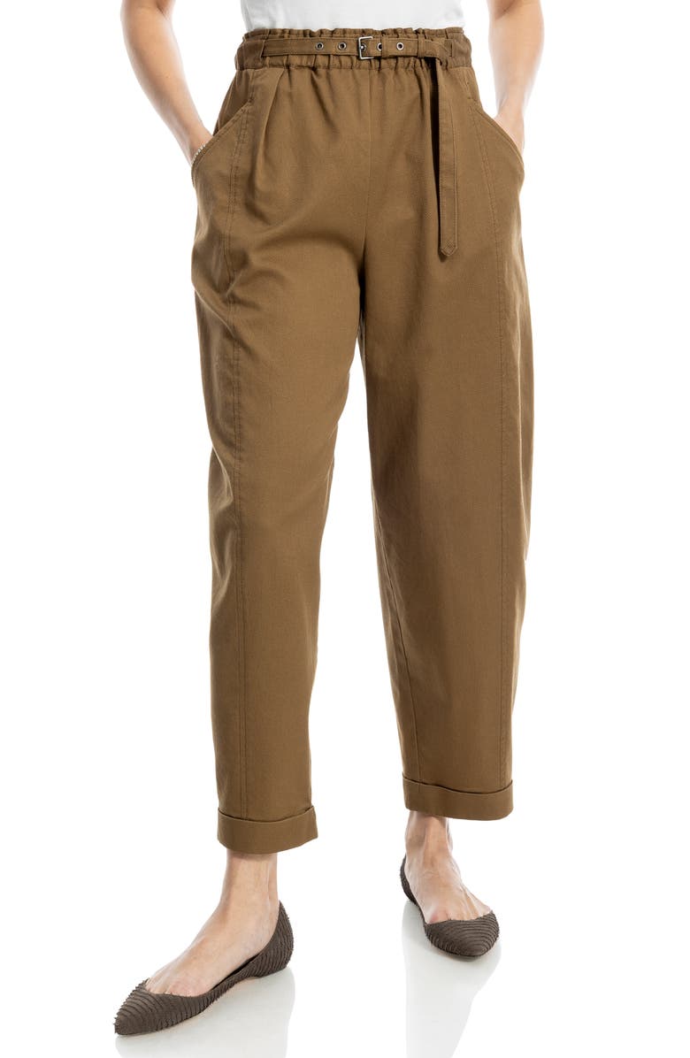 MAX STUDIO Belted Pique Barrel Leg Pants, Main, color, Peat