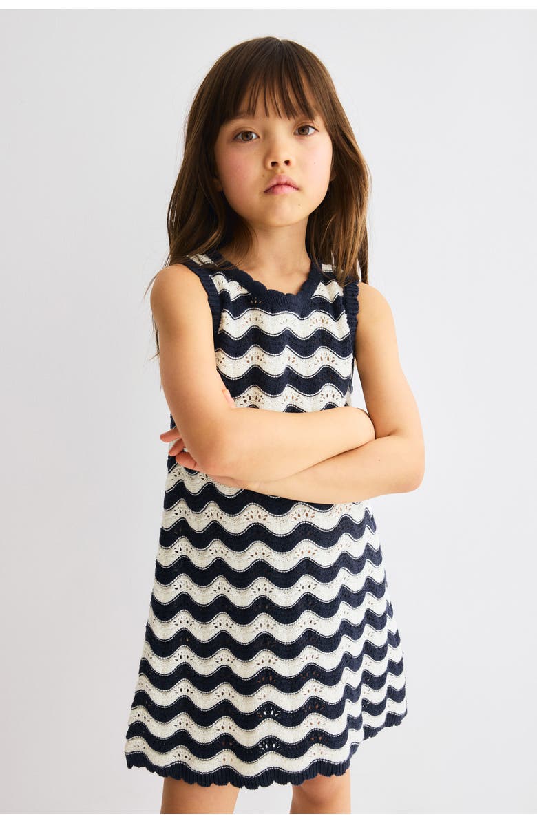 H&M Appliquéd open-knit dress, Main, color, Navy Blue/Striped