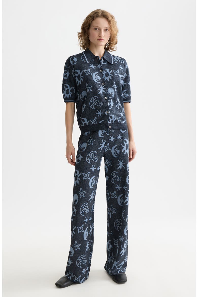 Metallic Jacquard Polo Cardigan, Alternate, color, COSMIC SKY SPACED CARBON