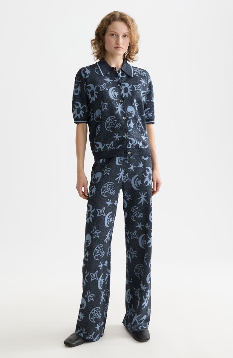 Scotch & Soda Metallic Jacquard Polo Cardigan, Alternate, color, Cosmic Sky Spaced Carbon